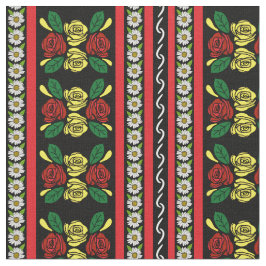 Folk Art Canal Narrowboat Red Yellow Roses Stoff