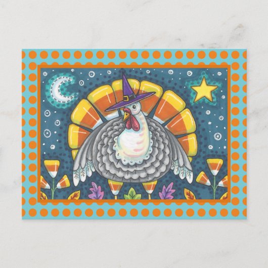 FOLK ART CANDY CORN TURKEY PILGRIM, ERNTEDANK POSTKARTE (Vorderseite)