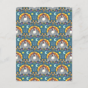 FOLK ART CANDY CORN TURKEY PILGRIM, ERNTEDANK POSTKARTE