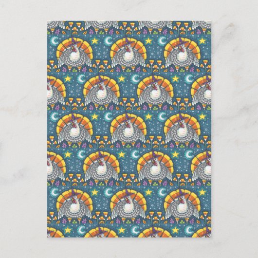 FOLK ART CANDY CORN TURKEY PILGRIM, ERNTEDANK POSTKARTE (Vorderseite)