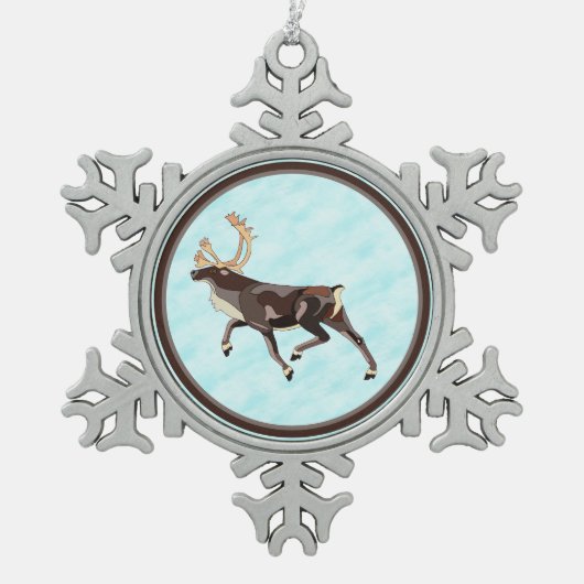 Folk Art Caribbean/Reindeer Schneeflocken Zinn-Ornament (Vorderseite)