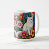 Folk Art Cat and Flowers Kaffeetasse (VorderseiteRechts)