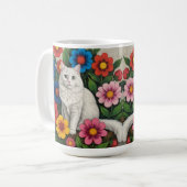 Folk Art Cat and Flowers Kaffeetasse (Vorderseite Links)