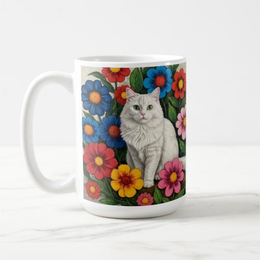 Folk Art Cat and Flowers Kaffeetasse (Links)