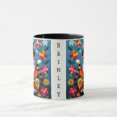 Folk Art Cat, Flowers & Butterfly Personalized Tasse (Zentrum)