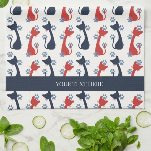 Folk Art Cat Pattern | Farmhouse Geschirrtuch (Gefaltet)