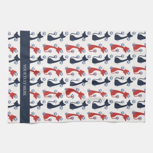 Folk Art Cat Pattern | Farmhouse Geschirrtuch (Horizontal)