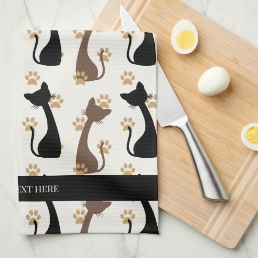 Folk Art Cat Pattern | Farmhouse Kitchen Geschirrtuch (Viertel Falte)