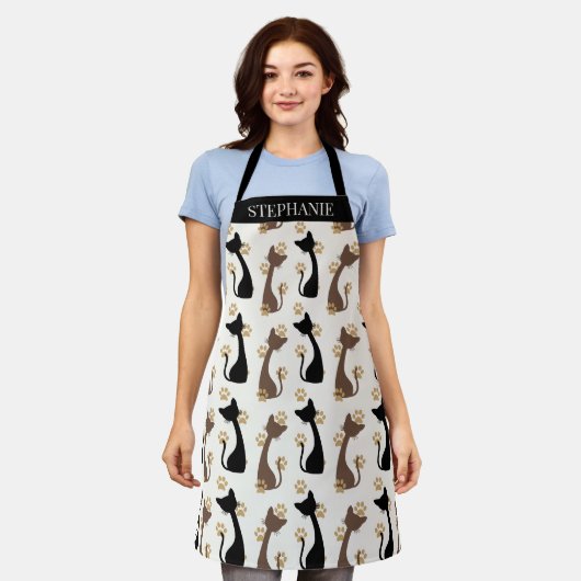 Folk Art Cat Pattern | Farmhouse Kitchen Schürze (Getragen)