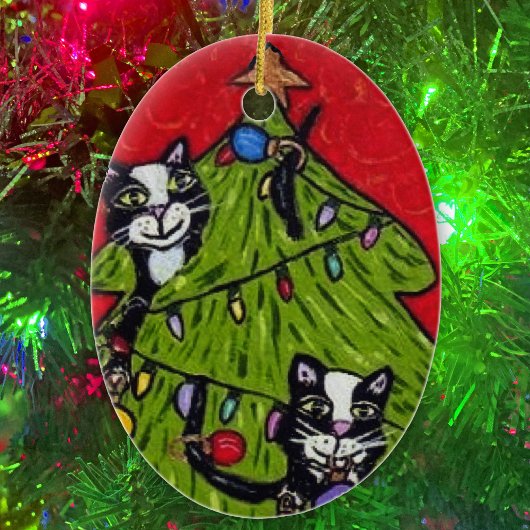 Folk Art Cats Weihnachtsbaum Keramikornament