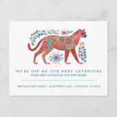 Folk Art Cheetah Moving Ankündigung Postkarte (Vorderseite)