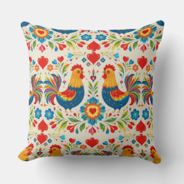 Folk art chicken floral pillow kissen
