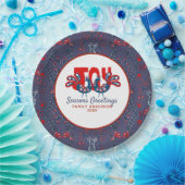 Folk Art Christmas Scandinavian Bird Red Blue Pappteller (Party)