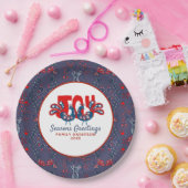 Folk Art Christmas Scandinavian Bird Red Blue Pappteller (Party)