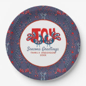 Folk Art Christmas Scandinavian Bird Red Blue Pappteller (Vorderseite)