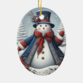 Folk Art Christmas Snowman Keramik Ornament (Hinten)