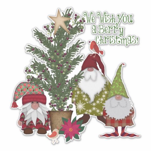 Folk Art Christmas Tree Gnomes Aufkleber (Vorderseite)