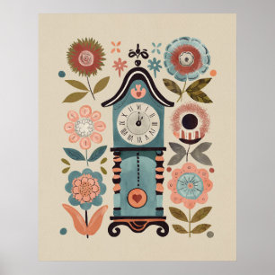 Folk Art Clock mit Blume - Cuckoo in Bloom Poster
