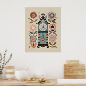 Folk Art Clock mit Blume - Cuckoo in Bloom Poster (Küche)