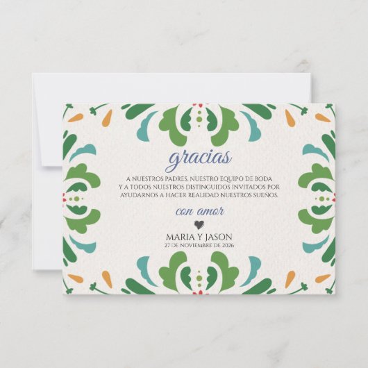 Folk Art Colorful Floral Fiesta Spanish Wedding Dankeskarte (Vorderseite)