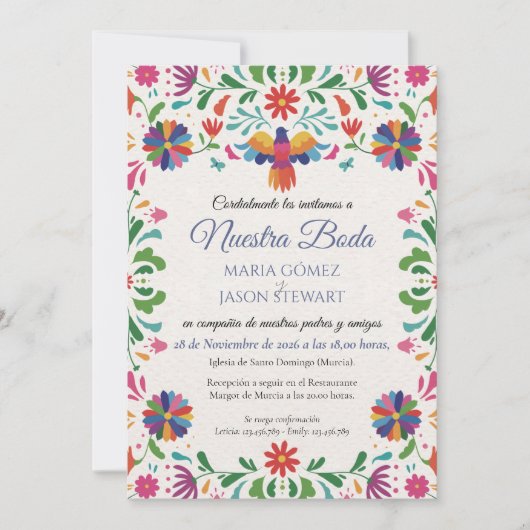 Folk Art Colorful Floral Fiesta Spanish Wedding Einladung (Vorderseite)