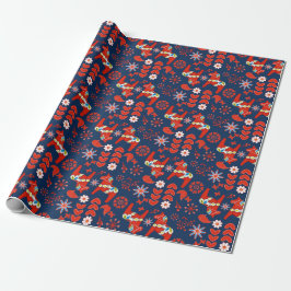 Folk Art Dala Schwedisches Rotes Pferd Floral on B Geschenkpapier