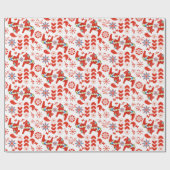 Folk Art Dala Swedish Red Horse Floral Pattern Geschenkpapier (Flach)