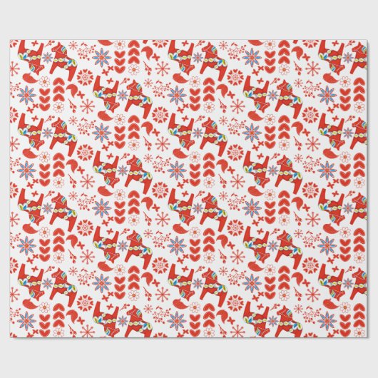 Folk Art Dala Swedish Red Horse Floral Pattern Geschenkpapier (Flach)