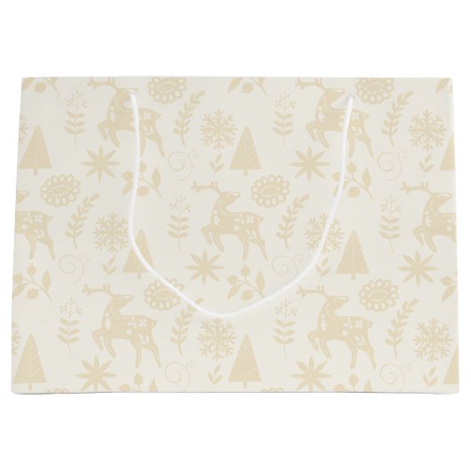 Folk Art Deer Botanical Ivory Large Gift Bag Große Geschenktüte (Vorderseite)