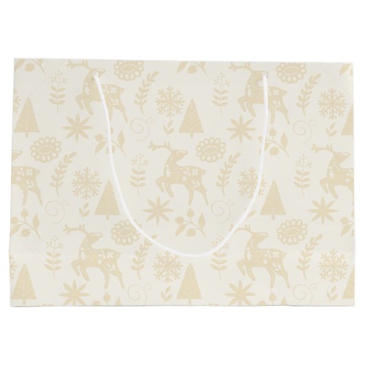 Folk Art Deer Botanical Ivory Large Gift Bag Große Geschenktüte (Rückseite)
