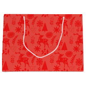 Folk Art Deer Botanical Red Large Gift Bag Große Geschenktüte (Vorderseite)