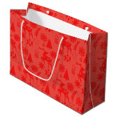 Folk Art Deer Botanical Red Large Gift Bag Große Geschenktüte (Vorderseite Schrägansicht)