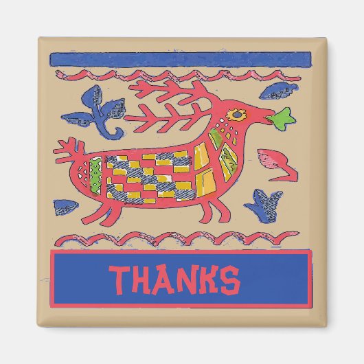 Folk Art Deer, Danke, bearbeiten Sie Text Magnet (Vorne)