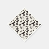 Folk Art Deer Forest Black and White  Serviette (Ecke)