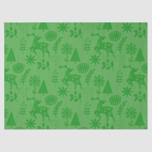 Folk Art Deer Forest Pattern Green Gift Seidenpapier (Vorderseite)