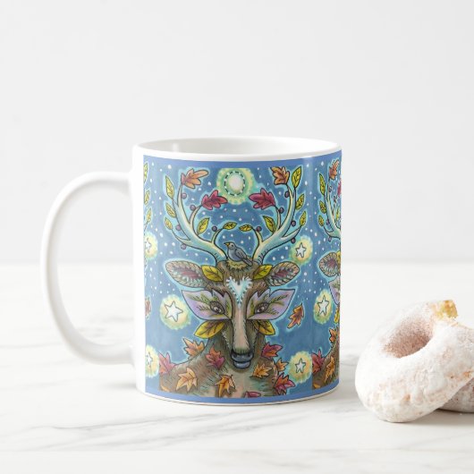 FOLK ART DEIN IM HERBLICHEN WALD, VOD NEST & MOON KAFFEETASSE (Mit Donut)