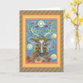 FOLK ART DEIN IM HERBLICHEN WALD, VOD NEST & MOON KARTE (Gelbe Blume)