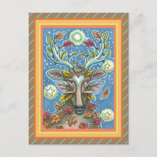 FOLK ART DEIN IM HERBLICHEN WALD, VOD NEST & MOON POSTKARTE (Vorderseite)