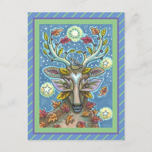 FOLK ART DEIN IM HERBLICHEN WALD, VOD NEST & MOON POSTKARTE (Vorderseite)