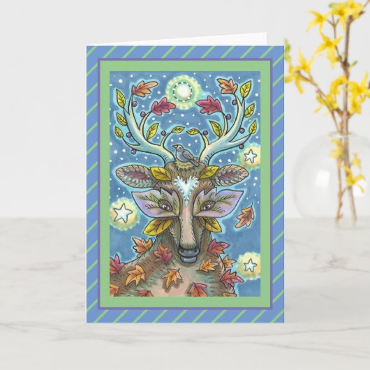 FOLK ART DEIN IM HERBSTWALD, BIRD NEST Blank Karte (Gelbe Blume)