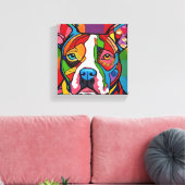 Folk Art Dog Pitbull Leinwanddruck (Insitu (Wohnzimmer))