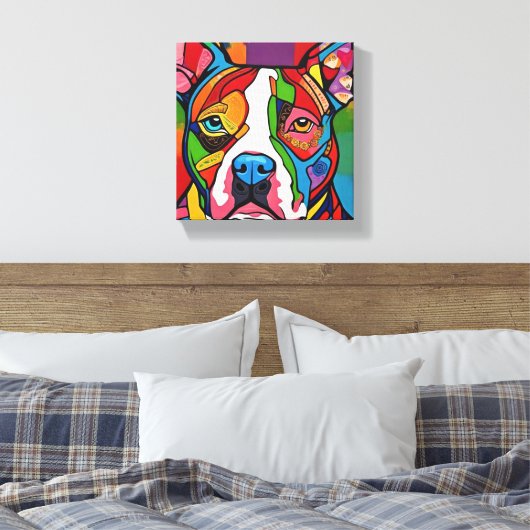 Folk Art Dog Pitbull Leinwanddruck (Insitu (Schlafzimmer))