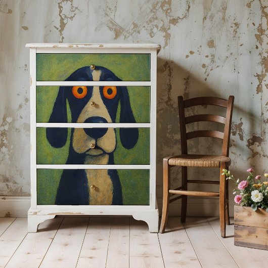 Folk Art Dog Poster für Entcoupage oder Collage Pa
