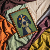 Folk Art Dog Poster für Entcoupage oder Collage Pa