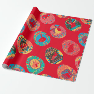 FOLK ART EASTER EASTER WRAPPER PAPIER IN ROT GESCHENKPAPIER