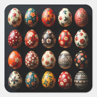 Folk Art Easter Egg Collection Quadratischer Aufkleber