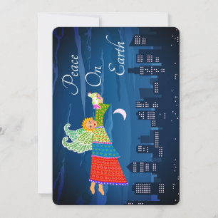 Folk Art Engel mit Dove Flat Holiday Card Feiertagskarte