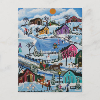 FOLK ART Erster Tag des Schnees LORI EVERETT Postk Postkarte
