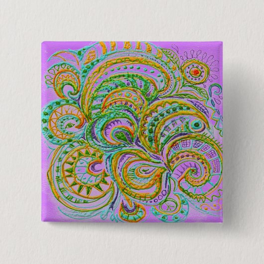 Folk Art Fantasy Pattern Button (Vorderseite)