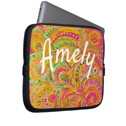 Folk Art Fantasy Pattern & Ihr Name Laptopschutzhülle (Vorne Rechts)